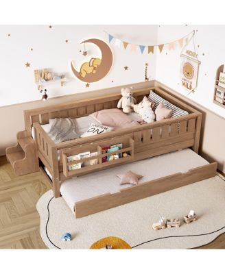  Twin Bed with Bookshelves Staircase Safety Rails and Trundle