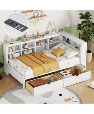 Wooden Daybed with 2 Drawers Storage Shelf and USB Ports