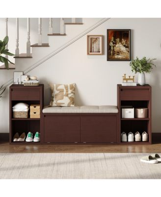 All-in-One Entryway Storage Bench with Cushion and Drawers