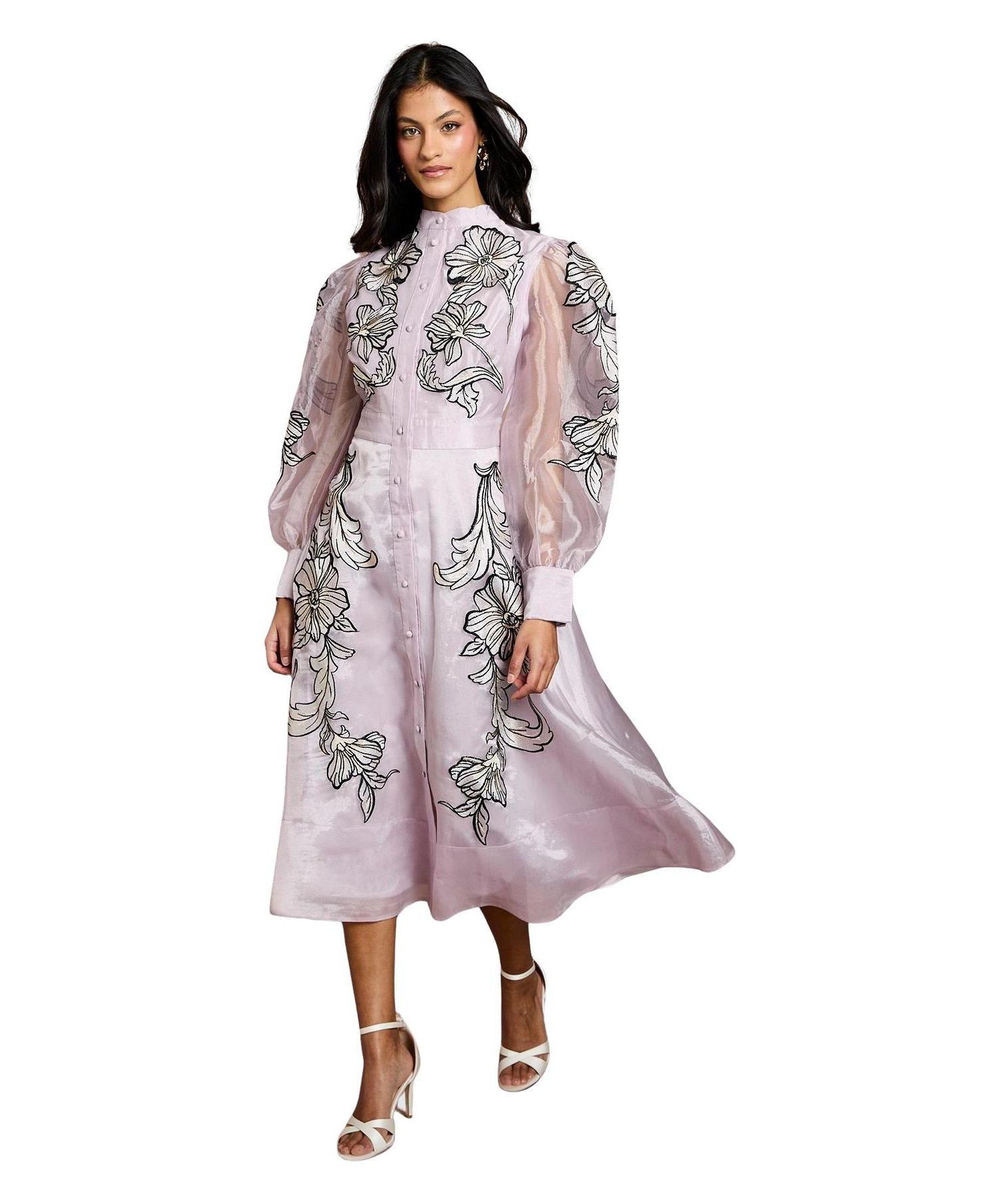 Women's Petite Embroidered Midi Dress