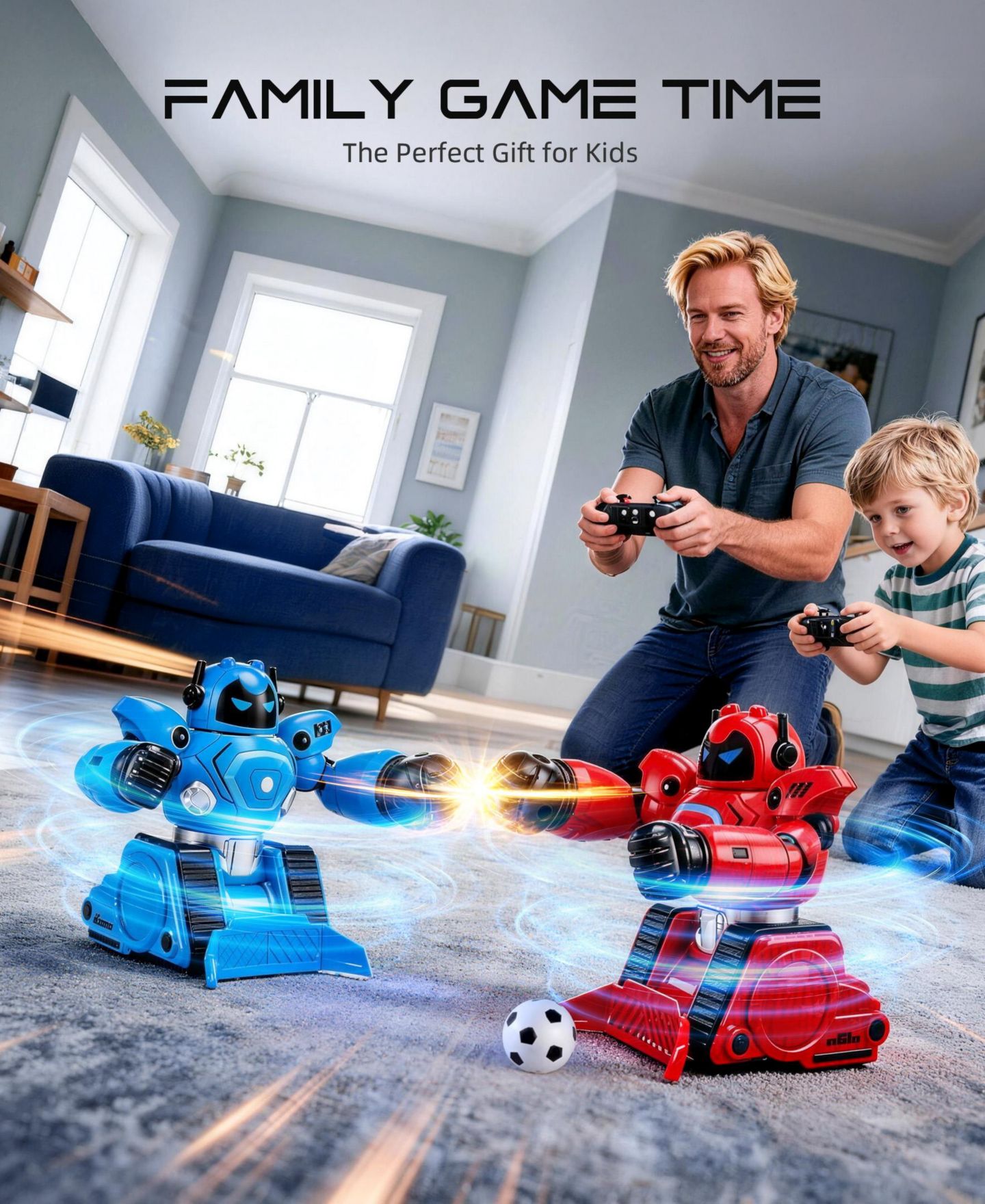 Детские игрушки SUGIFT 2-Pack Remote Control Fighting Robots, RC Boxing and Soccer Battle Set with LED Lights, 360degree(s) Movement, цвет: Синий / Красный — фото 6