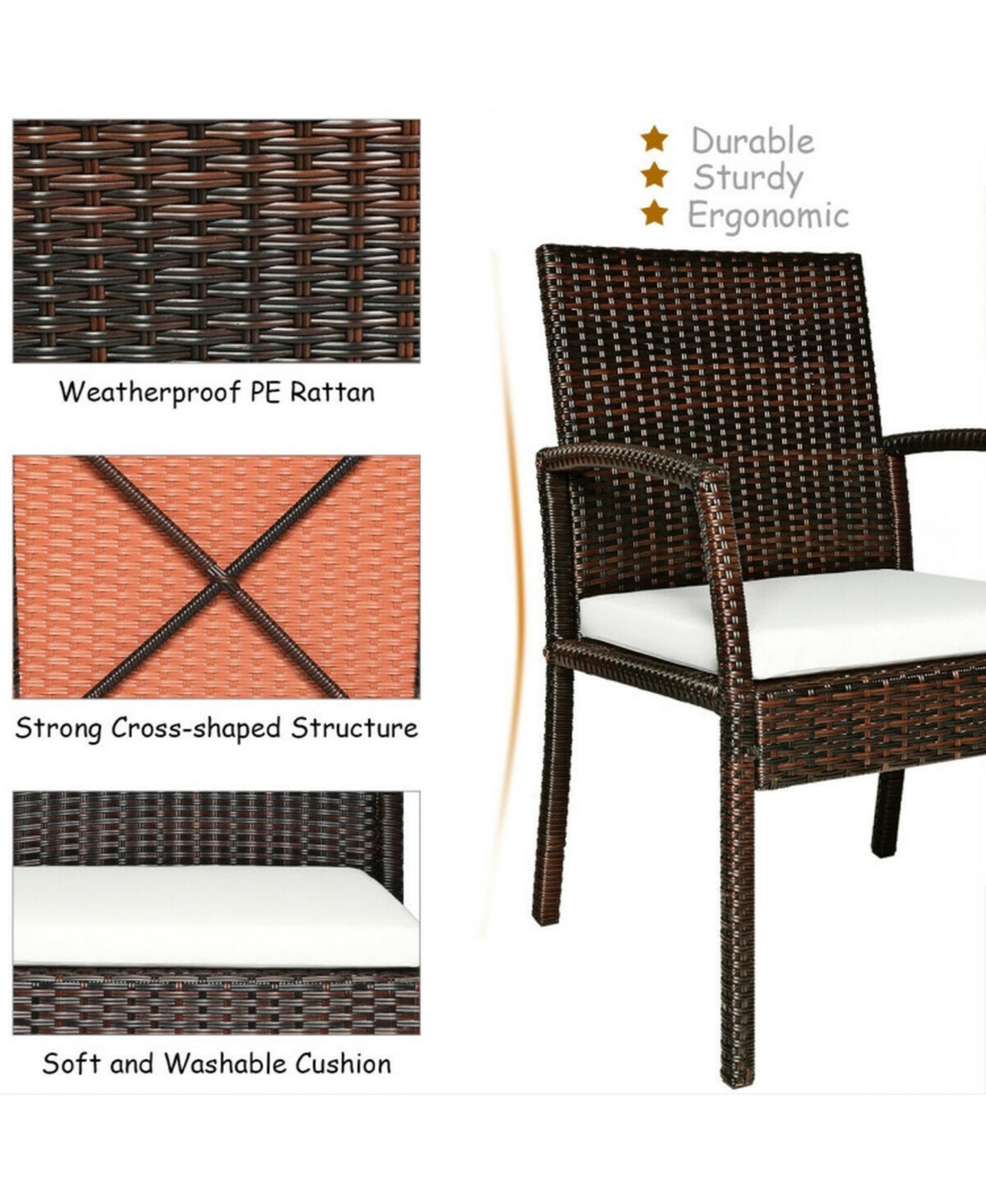Gouun 7-Piece Patio Rattan Cushioned Dining Set with Acacia Wood Table and Umbrella Hole