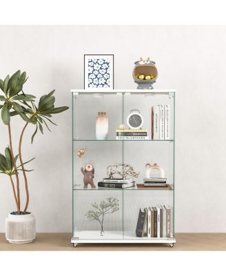 Modern 2-Door Glass Display Cabinet with LED Lights