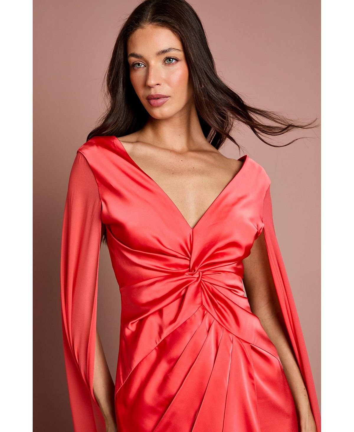 Coast Women's Cape Sleeve V-Neck Satin Maxi Dress view 4 — MAYCSS fashion products