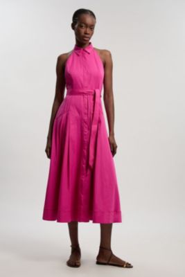 Women's Cotton Halter Midi Shirt Dress