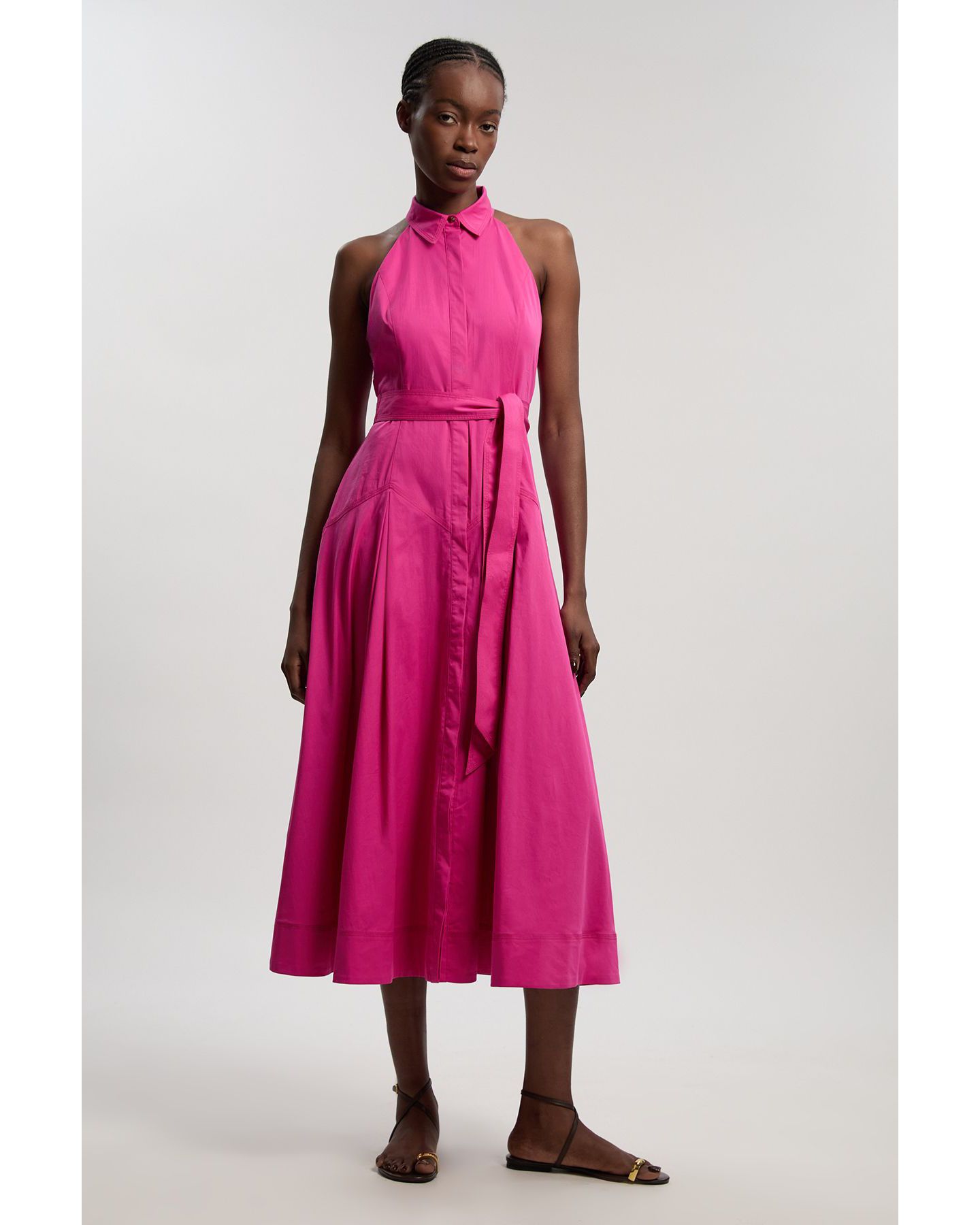 Женское платье Karen Millen Cotton Halter Midi Shirt Dress, цвет: Фуксия — фото 1