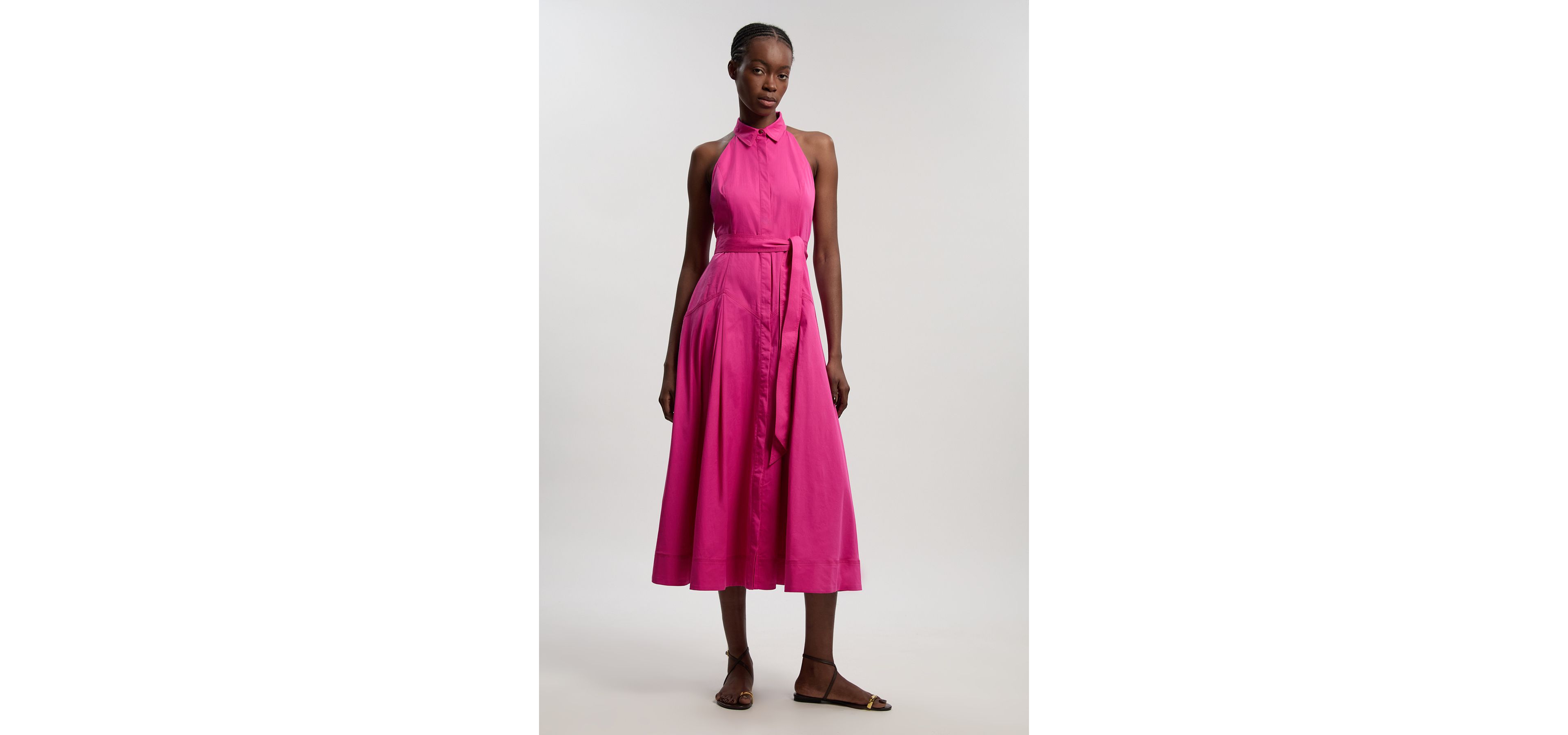 Karen Millen Women's Cotton Halter Midi Shirt Dress