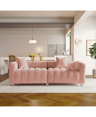   83.46'' Premium Velvet 3-Seater Sofa with Metal Legs and 2 Pillows