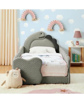 Twin Size Dinosaur-Shaped Kids Bed with Safety Guardrail Boucle Fabric