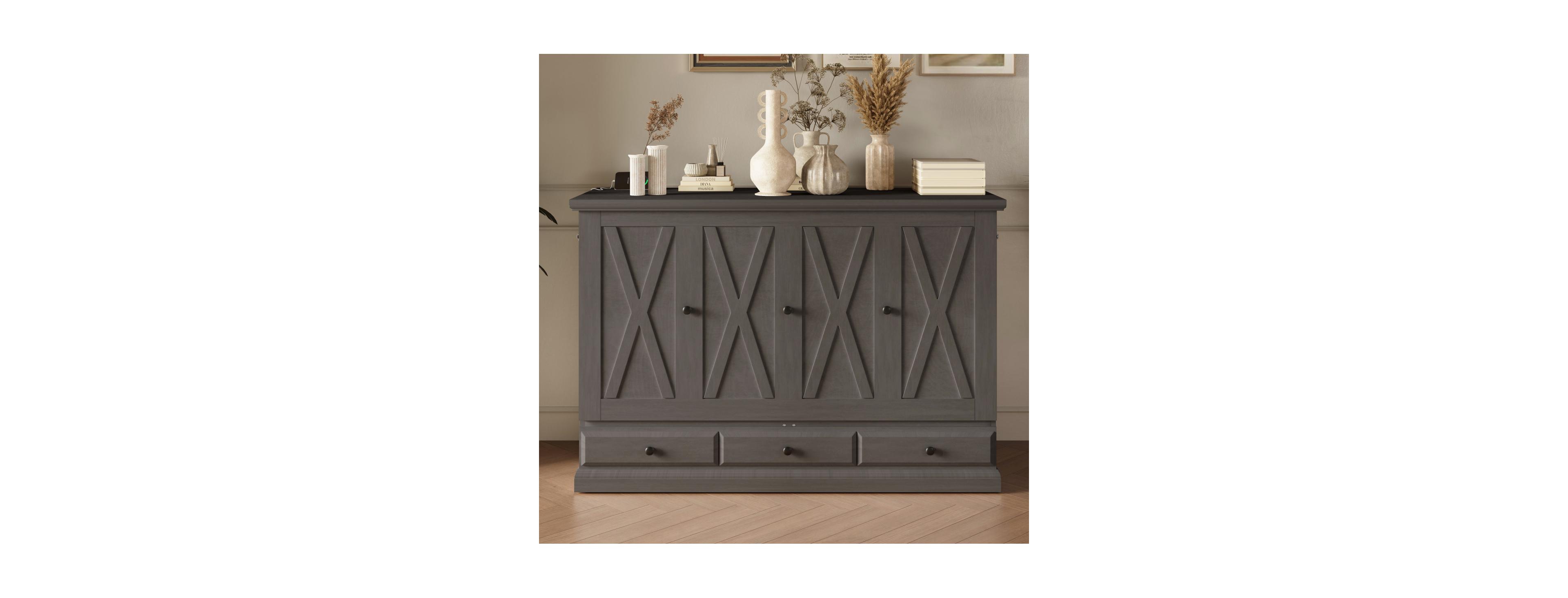 Streamdale Furniture Farmhouse Solid Pine Murphy Bed Chest with Charging Station and Storage