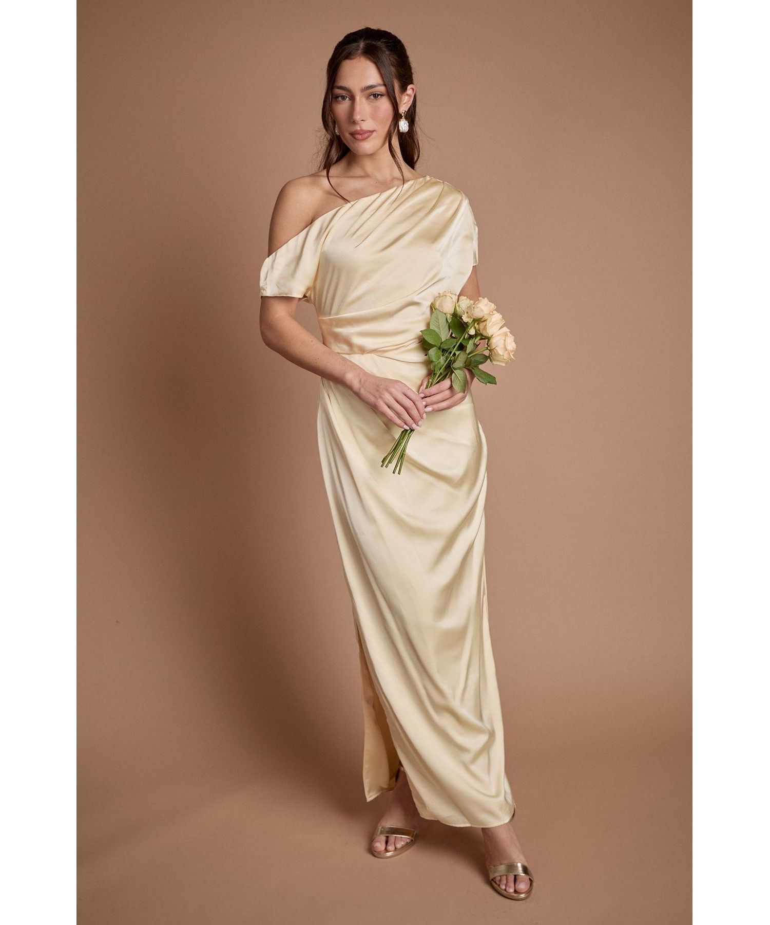 Women's Off Shoulder Satin Maxi Dress