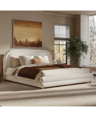 Boucle Upholstered Bed Frame with Curved Headboard
