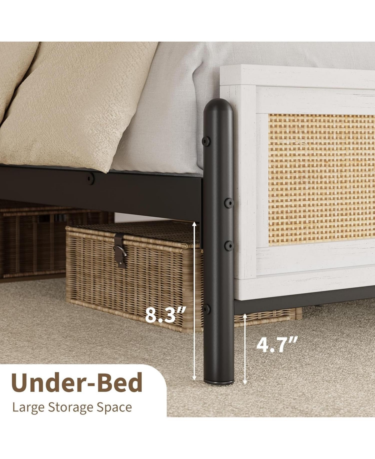 gaomon Boho Style Rattan Bed Frame with Rattan Headboard and Footboard Durable Wood and Metal Platform, Noise Free