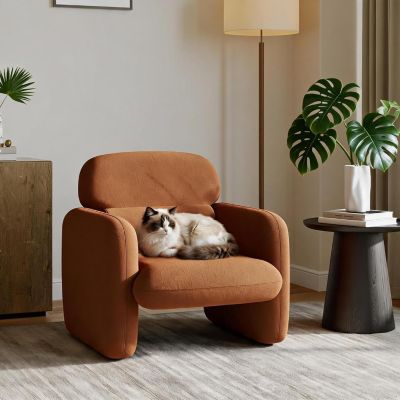 Modern Accent Chair, Upholstered Reading Armchair with Wood Frame, Plush Chenille, for Living Room, Bedroom and Corner