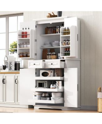 71'' Tall Farmhouse Kitchen Pantry with 3 Pull-Out Organizers and 2 Drawers