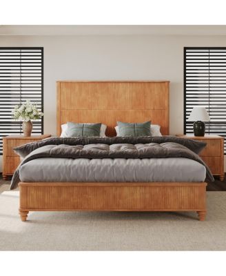  Solid Wood Queen Platform Bed Frame with Tall Headboard No Box Spring Needed