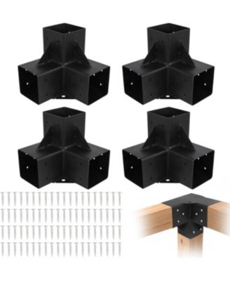6x6 3-Way Pergola Brackets Kit, 4 Pack Woodwork Right Angle Corner DIY Metal Brackets 6" x 6" (Actual:5.5"x5.5")