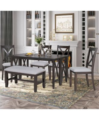 6-Piece Solid Wood Foldable Dining Set with Bench