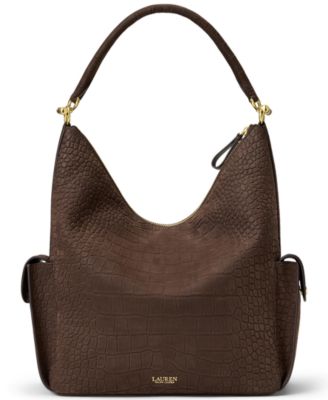 Blaike Suede Croc-Embossed Medium Hobo Bag
