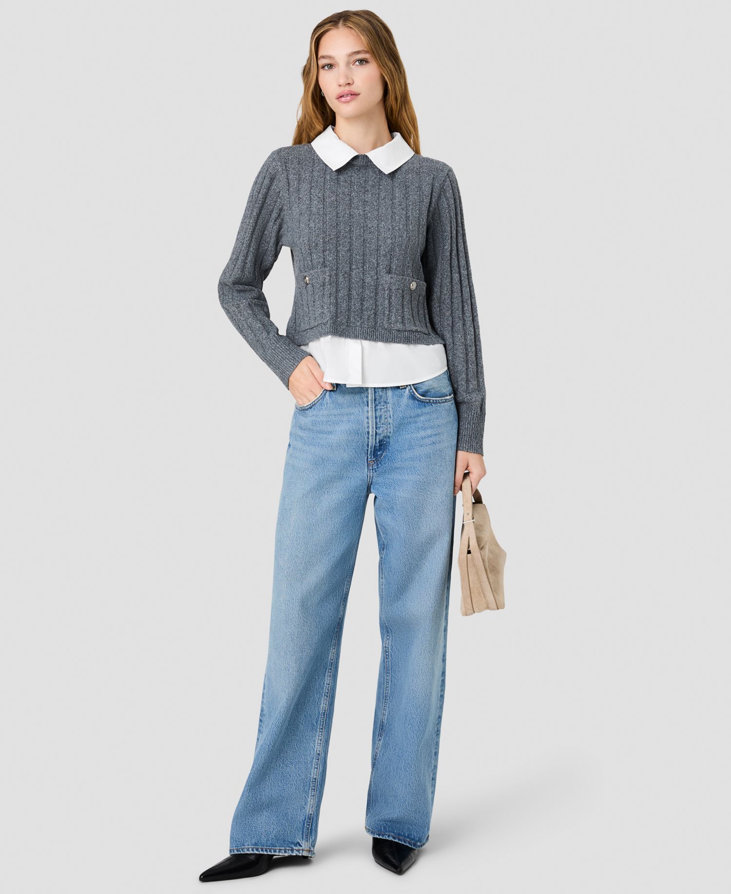 Women's Collared Keyhole Long-Sleeve Top