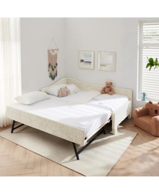 Twin Curved Padded Daybed with Trundle and USB Port
