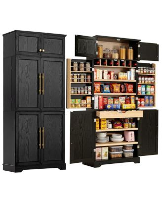 78.2'' Farmhouse Kitchen Pantry Cabinet with Adjustable Shelves and Wine Rack