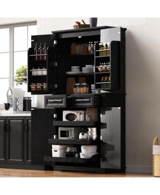 71'' Tall Farmhouse Kitchen Pantry with 3 Pull-Out Organizers and 6 Door Shelves