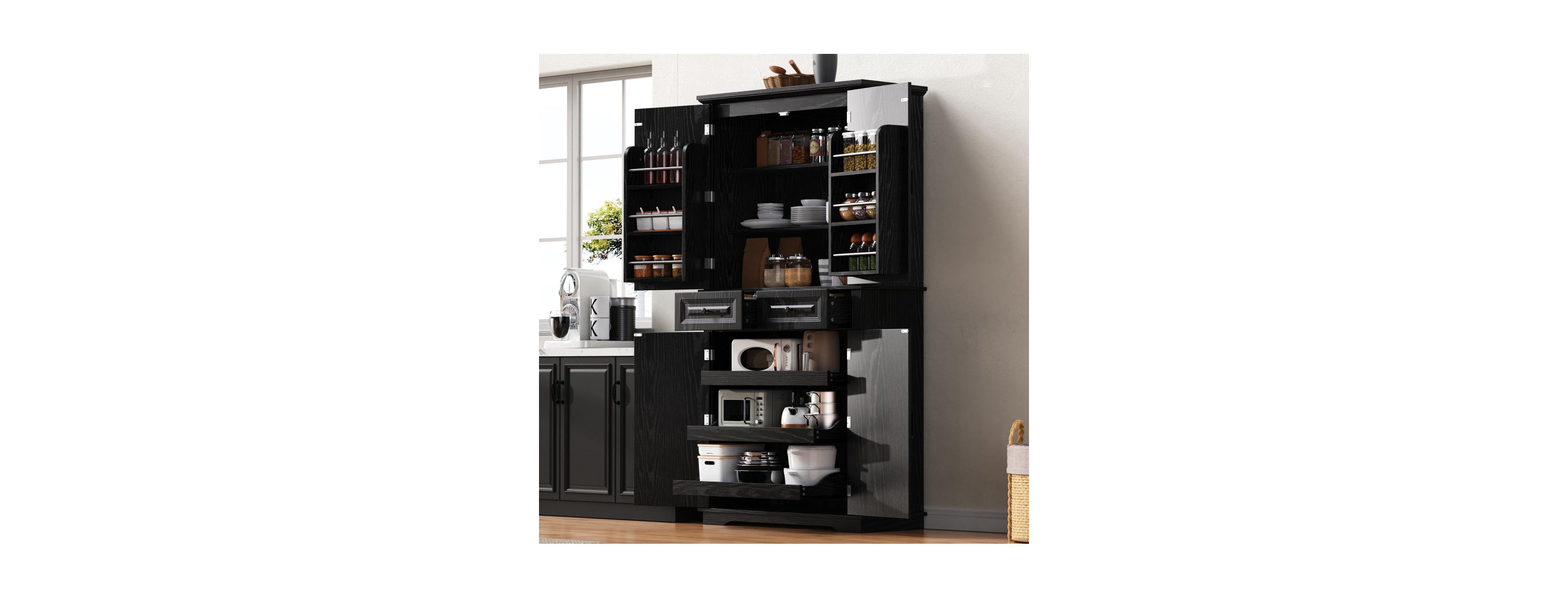 Streamdale Furniture 71'' Tall Farmhouse Kitchen Pantry with 3 Pull-Out Organizers and 6 Door Shelves