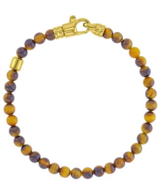 Quiksilver Men's 18k Yellow Gold-Plated Geometric Tiger Eye Bracelet - Gold/Brown