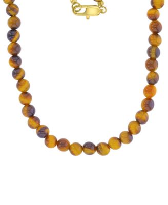 Quiksilver Mens 18k Gold-Plated Steel Yellow Lock Tiger Eye Necklace - GoldBrown 100$