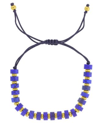 Men's 18k Gold-Plated Steel Lapis Beads Adjustable Bracelet