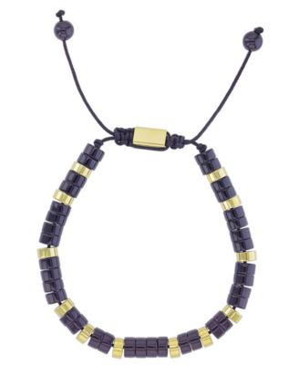 Men's 18k Gold-Plated Steel Onyx Adjustable Slider Bracelet