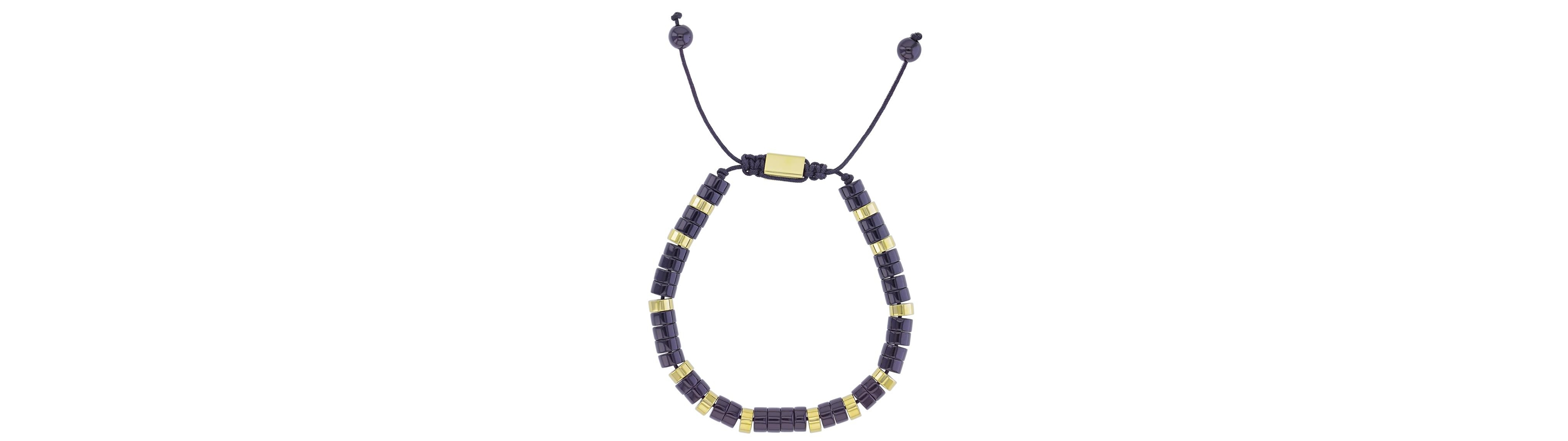 Quiksilver Men's 18k Gold-Plated Steel Onyx Adjustable Slider Bracelet