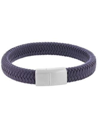 Men's Platinum-Plated Steel Cylinder Lock Leather Bracelet
