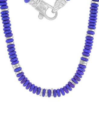 Men's Platinum-Plated Steel Lapis Beaded Necklace