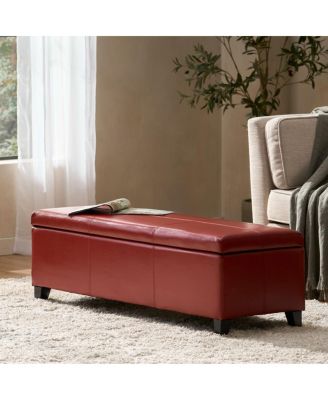 Upholstered PU Leather Storage Ottoman Solid Wooden Legs