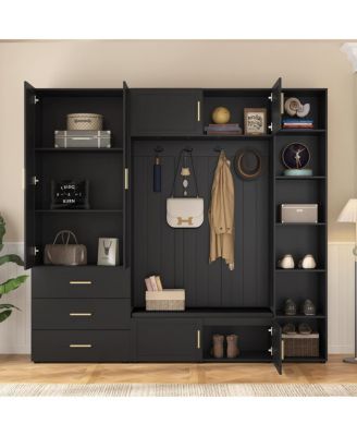 4-in-1 American Style Hall Tree with Padded Bench and Storage
