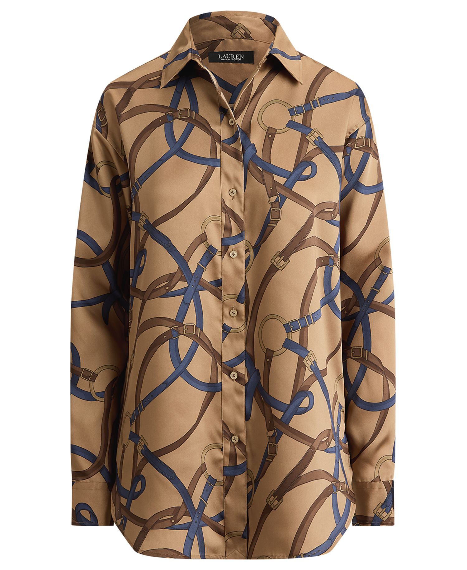 Petite Belting Print Collared Shirt