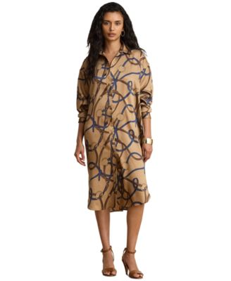 Petite Belting Print Collared Midi Dress