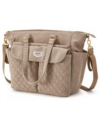 Corduroy Quilted Diaper Bag Tote with Changing Pad