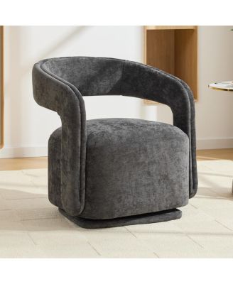 Chenille Fabric Swivel Barrel Accent Chair with Curved Backrest