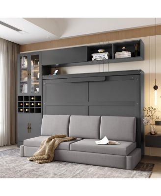  Full Size Murphy Bed Wall Bed with Sofa Shelves USB