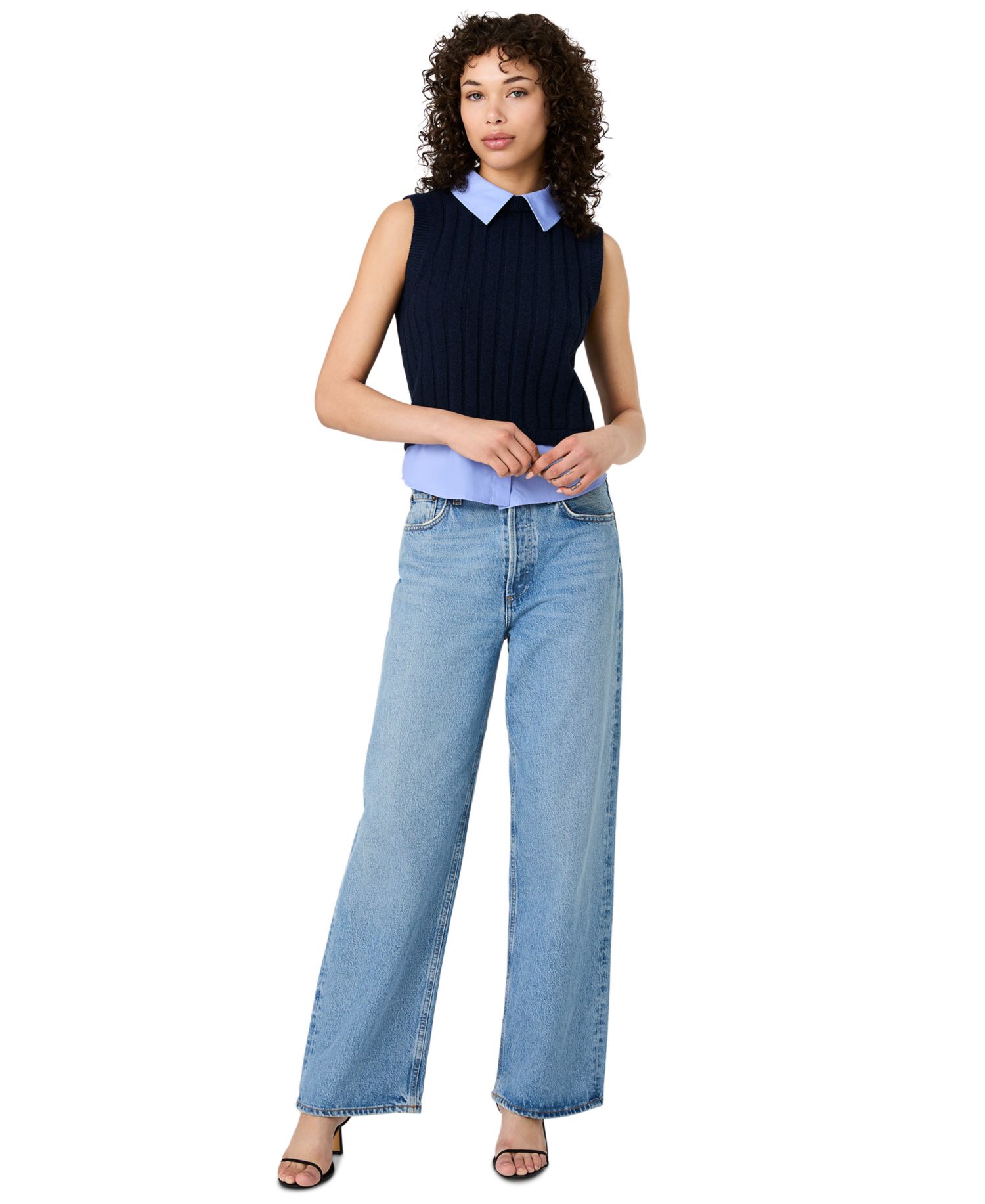 Women's Sleeveless Collared Keyhole Top