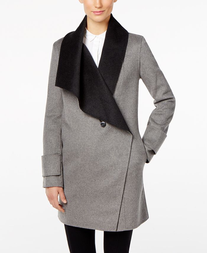 Calvin Klein Double-Face Wool-Blend Asymmetrical Wrap Coat & Reviews - Coats  & Jackets - Women - Macy's