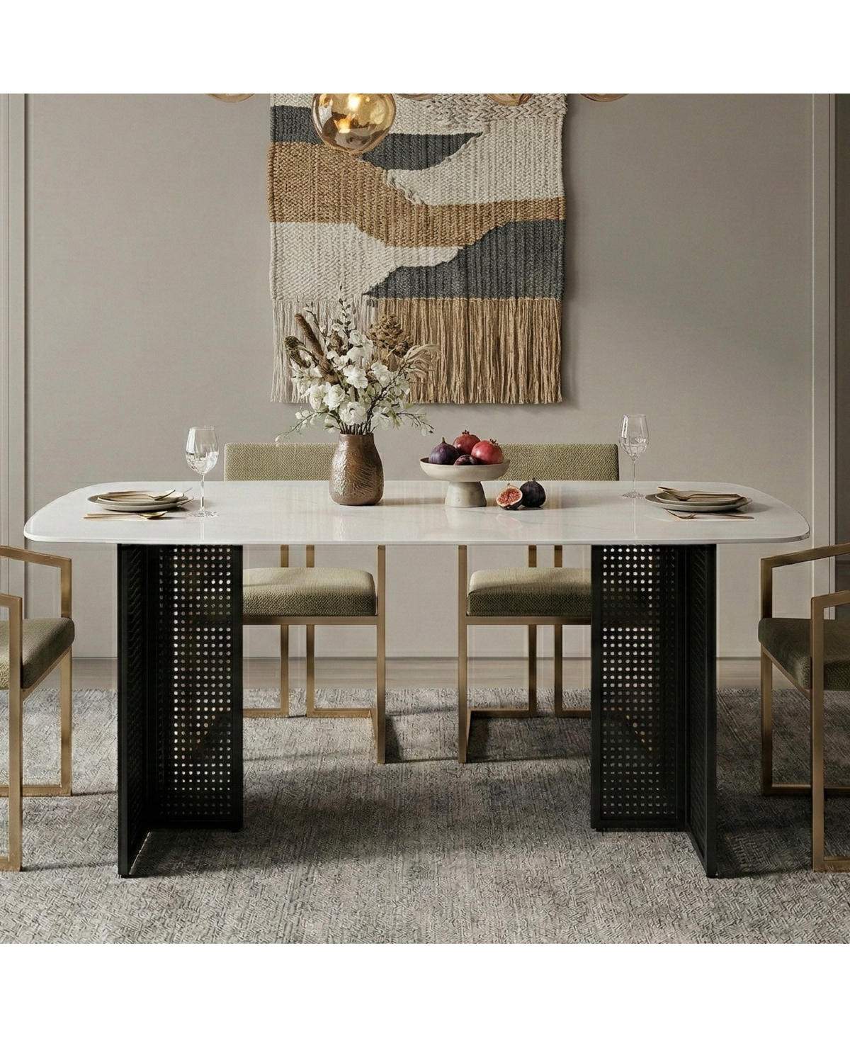 Streamdale Furniture Modern Rectangular Marble-Patterned Tempered Glass Dining Table for 6