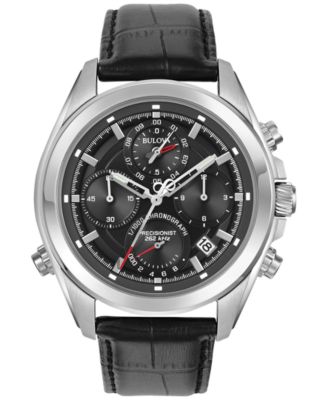 Bulova - Men's Chronograph Precisionist Black Leather Strap Watch 45mm 96B259