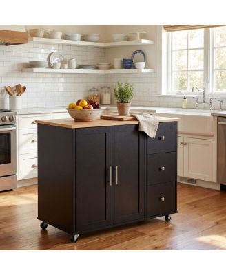 Mobile Kitchen Island with Storage 3 Drawers and Adjustable Shelf