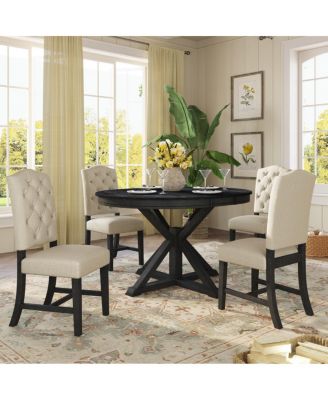 Retro Extendable Dining Table Set with 4 Upholstered Chairs