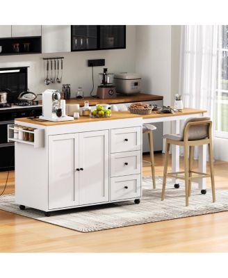 74.8'' Extendable Kitchen Island with Storage Power Outlet and Rolling Wheels