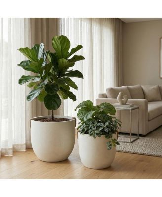 Set of 2 Round Concrete Planter Pots 15'' and 18''